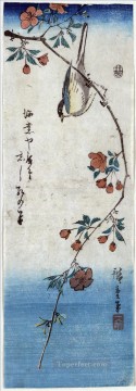  1848 Pintura al %c3%b3leo - pájaro pequeño en una rama de kaidozakura 1848 pájaros Utagawa Hiroshige